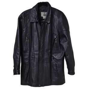 City Streets Vintage Black Leather Full Zip Long Jacket Mens Size Medium